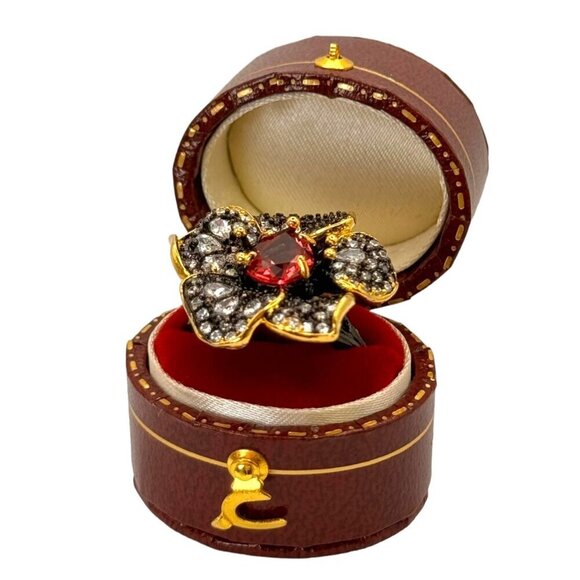 NEW Flower Cocktail Ring Sz.7 14K Black Gold Over S925 Silver Orchid Glam Fairy - Picture 5 of 13